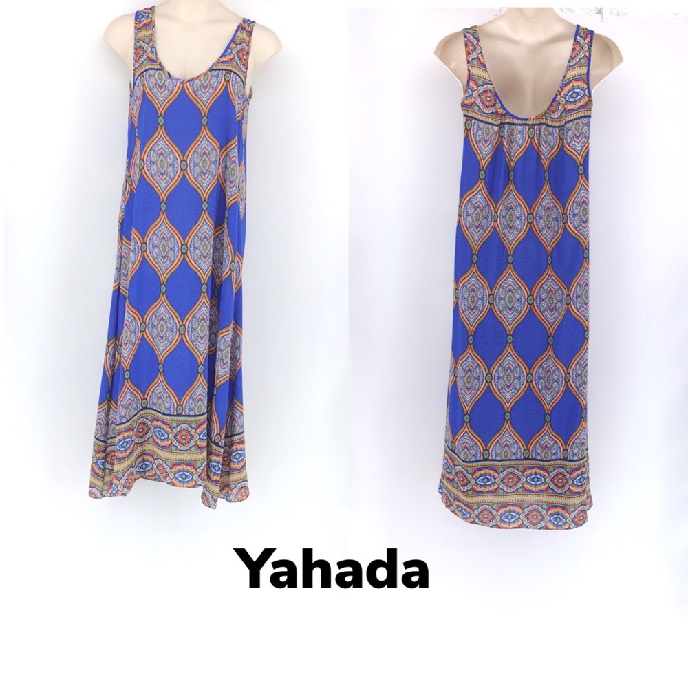 Yahada Multi Blue Maxi Shift Dress 1XL